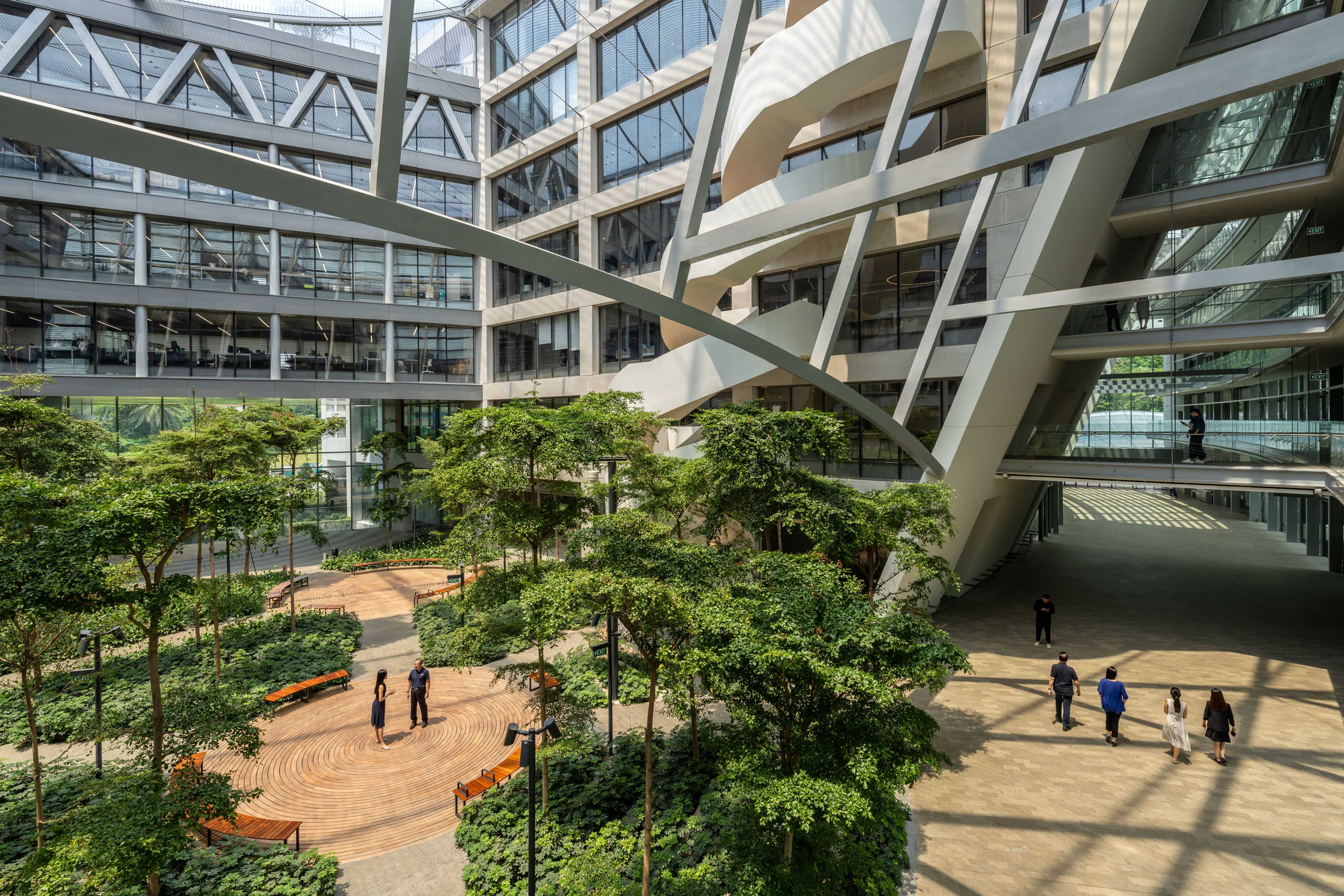 SJ Campus internal atrium with people walking through