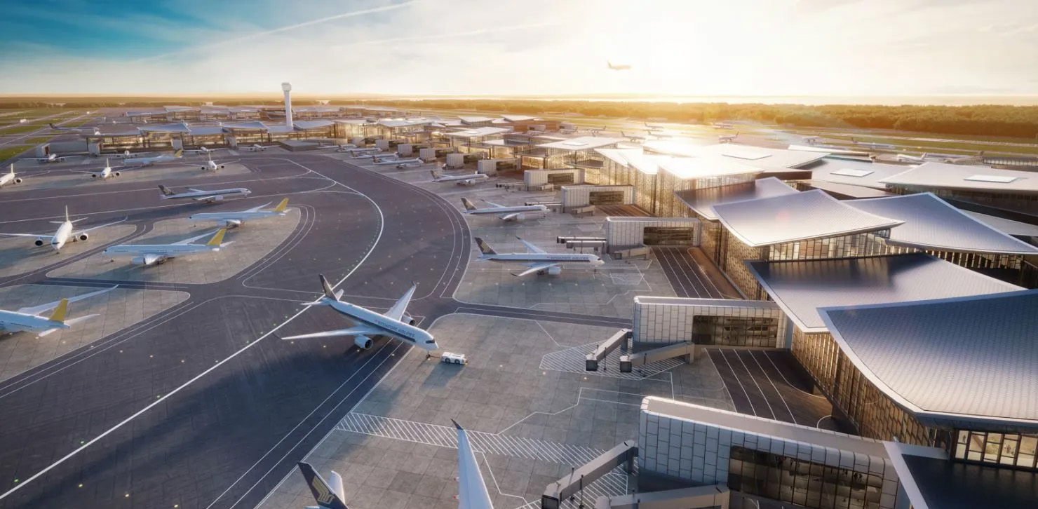 Changi Airport Terminal 5 planes arriving and departing at gates