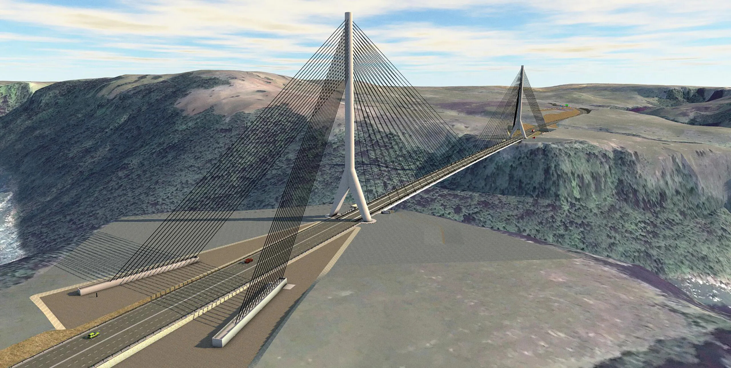 Cable bridge over a river